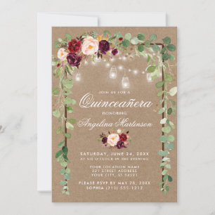 Quinceanera Botanical Floral Wood Lijst Kraft Kaart