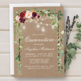 Quinceanera Botanical Green Wood Floral Kraft Kaart