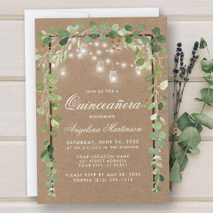 Quinceanera botanische groene houten lijst kraft kaart