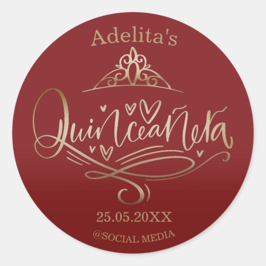 Quinceañera Bourgogne 15e verjaardag Ronde Sticker (Voorkant)