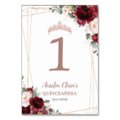 Quinceañera Bourgogne Blush Bloemen Roos Goud Kaart (Achterkant)