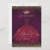 Quinceanera Bourgogne Glitter Princess Crown Kaart (Voorkant)