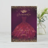 Quinceanera Bourgogne Glitter Princess Crown Kaart (Staand voorkant)