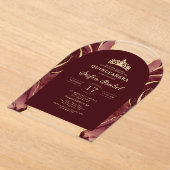 Quinceañera Bourgogne Gold Agaat Elegant Acryl Uitnodigingen (Laagn)