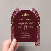 Quinceañera Bourgogne Gold Agaat Elegant Acryl Uitnodigingen (Insitu (Draagbaar))