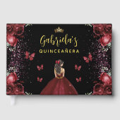 Quinceañera Bourgogne Goud Zwart Bloemen Gastenboek (Voorkant)