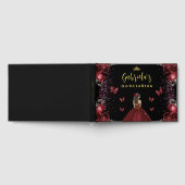 Quinceañera Bourgogne Goud Zwart Bloemen Gastenboek (Volledig)