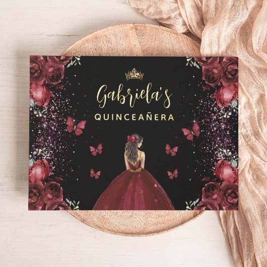 Quinceañera Bourgogne Goud Zwart Bloemen Gastenboek