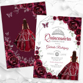 Quinceanera Bourgogne Jurk Bloemen Kaart