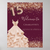 Quinceanera Bourgogne roos goudglitter Poster (Voorkant)