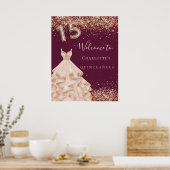 Quinceanera Bourgogne roos goudglitter Poster (Keuken)