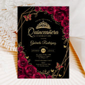 Quinceanera Bourgogne Zwart Goud Bloemen Kaart