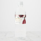 Quinceañera Bourgondië Blush Bloemen 16e verjaarda Waterfles Etiket (Voorkant)