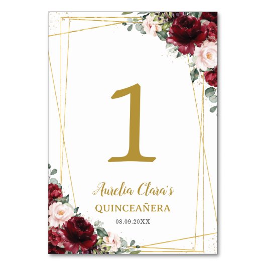 Quinceañera Bourgondië Blush Bloemen Gouden Vlinde Kaart (Voorkant)