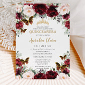 Quinceañera Bourgondië Blush Bloemen Gouden Vlinde Kaart
