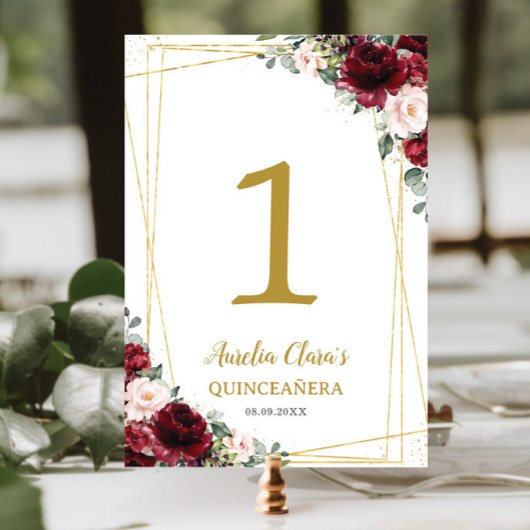 Quinceañera Bourgondië Blush Bloemen Gouden Vlinde Kaart