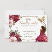 Quinceañera Bourgondië Blush Bloemen Prinses RSVP (Voorkant)