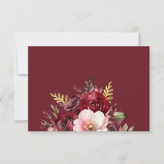 Quinceañera Bourgondië Blush Bloemen Prinses RSVP (Achterkant)