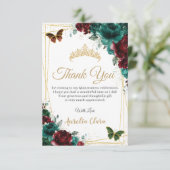 Quinceañera Bourgondië Emerald Floral 16e verjaard Bedankkaart (Staand voorkant)