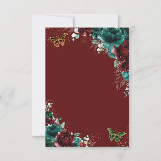 Quinceañera Bourgondië Emerald Floral 16e verjaard Bedankkaart (Achterkant)