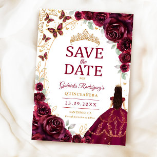 Quinceanera Bourgondië Gouden Bloemen Save The Date
