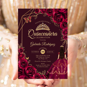 Quinceanera Bourgondië Gouden Jurk Bloem Kaart