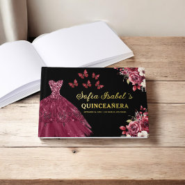 Quinceañera Bourgondië Gouden Prinses Floral Gastenboek
