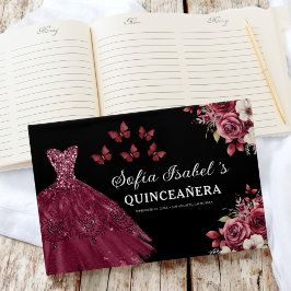 Quinceañera Bourgondië Gouden Prinses Floral Gastenboek