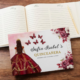 Quinceañera Bourgondië Gouden Prinses Floral Gastenboek