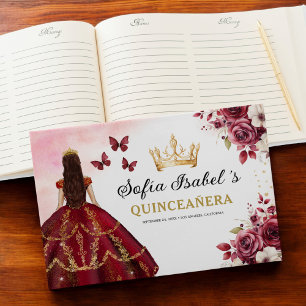 Quinceañera Bourgondië Gouden Prinses Floral Gastenboek