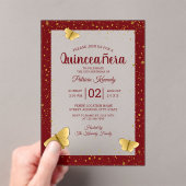Quinceañera Bourgondië & Gouden Vlinders 15 Verjaa Acryl Uitnodigingen (Insitu (Draagbaar))