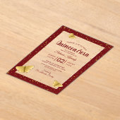 Quinceañera Bourgondië & Gouden Vlinders 15 Verjaa Acryl Uitnodigingen (Laagn)