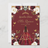 Quinceañera Bourgondië Ivoor Bloemen  Goud Kaart (Achterkant)