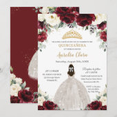 Quinceañera Bourgondië Ivoor Wit Bloemen Prinses Kaart (Voorkant / Achterkant)
