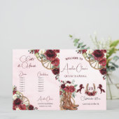 Quinceañera Bourgondië Rode Bloemen Charro Program (Staand voorkant)