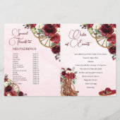 Quinceañera Bourgondië Rode Bloemen Charro Program (Achterkant)