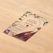 Quinceañera Bourgondië Rood Goud Quince Jurk Bloem Acryl Uitnodigingen (Laagn)