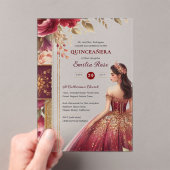 Quinceañera Bourgondië Rood Gouden Quince Jurk Blo Acryl Uitnodigingen (Insitu (Draagbaar))