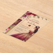 Quinceañera Bourgondië Rood Gouden Quince Jurk Blo Acryl Uitnodigingen (Laagn)