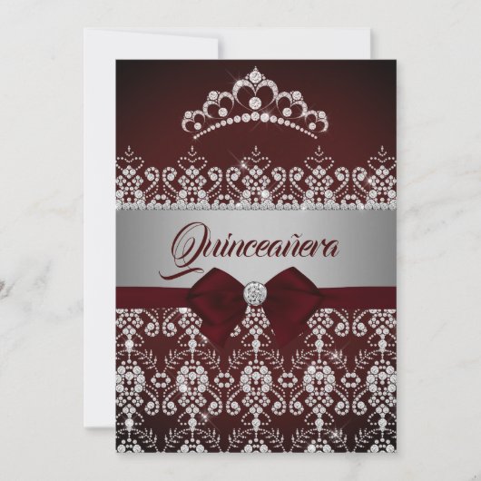 Quinceanera Bourgondië Sparkle Diamond Tiara Bow Kaart (Voorkant)