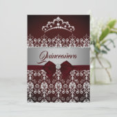 Quinceanera Bourgondië Sparkle Diamond Tiara Bow Kaart (Staand voorkant)