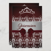 Quinceanera Bourgondië Sparkle Diamond Tiara Bow Kaart (Voorkant / Achterkant)