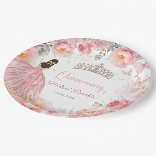 Quinceañera Bow Butterflies Papier Borden Papieren Bordje (Gekanteld)