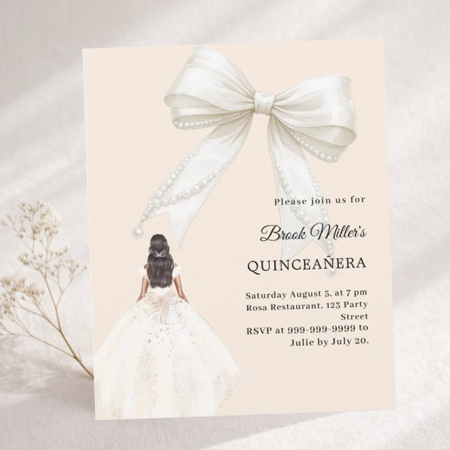 Quinceanera bow ivory dress gold invitation (Creator heeft geüpload)