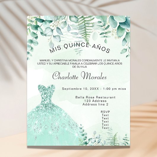Quinceanera-budget voor bosferns-kleding flyer