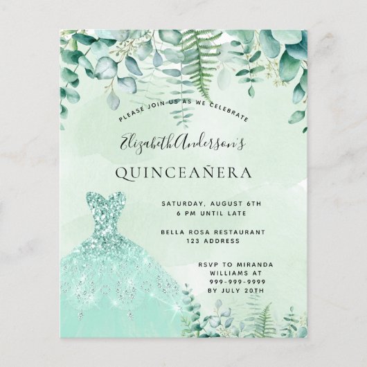 Quinceanera-budget voor boskleding flyer (Voorkant)