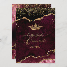 Quinceanera, Burgundy Agate Faux Gold Confetti Kaart