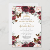Quinceañera Burgundy Blush Bloemrijke Gouden Vlind Kaart (Voorkant)
