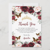 Quinceañera Burgundy Blush Floral Butterflies Bedankkaart (Voorkant)