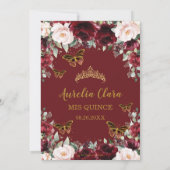 Quinceañera Burgundy Blush Floral Butterflies Bedankkaart (Achterkant)